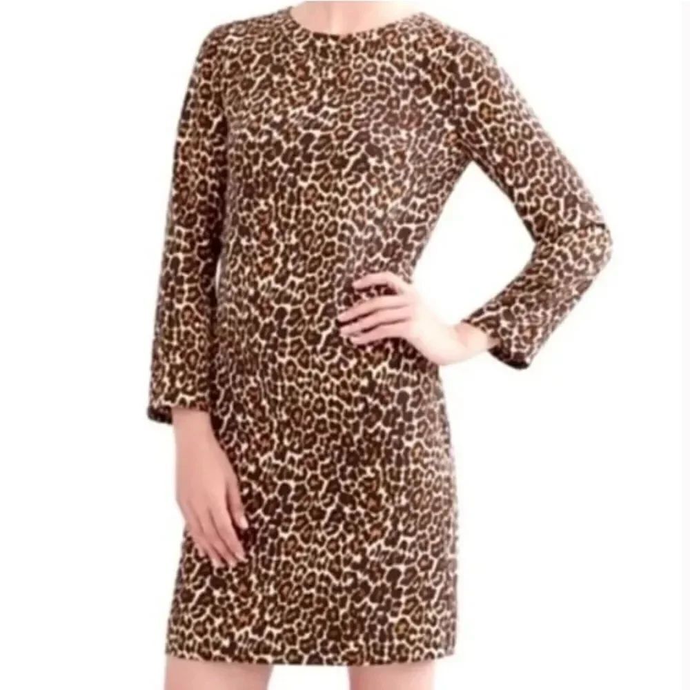 Jcrew Brown & Tan Leopard Print Shift Dress(Size 2)